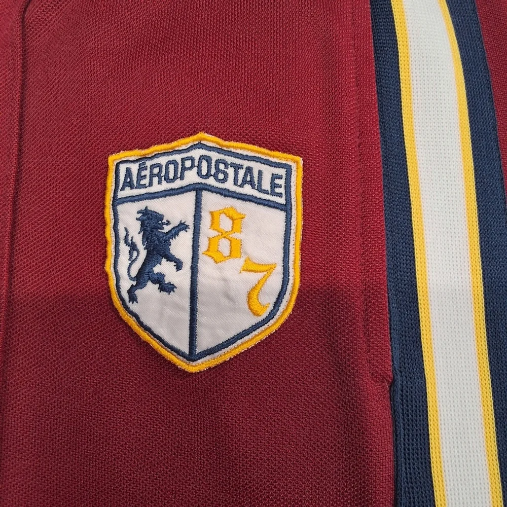 ✨2/$25 Aeropostale~VTG~Y2K~Red Maroon~Track Pant~Crest~Preppy~Zipper Cuff~SM